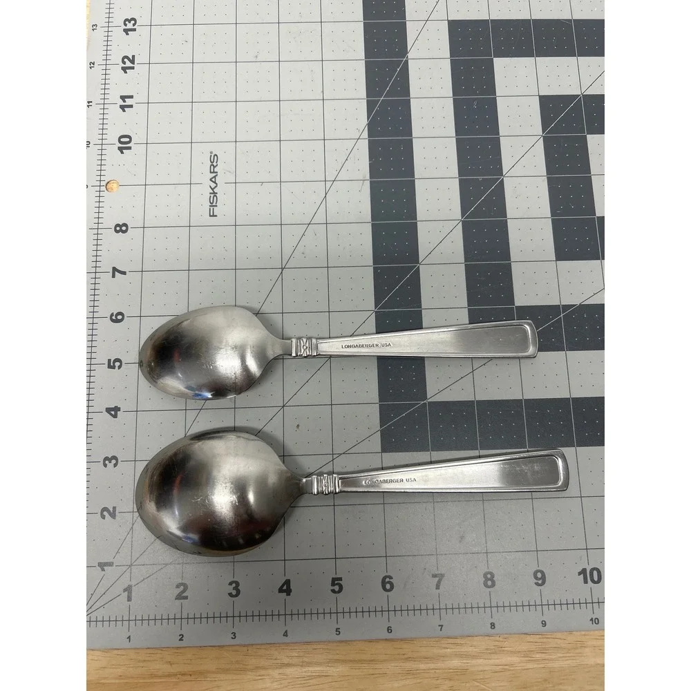 Longaberger Woven Traditions Serving Spoons‎ Stainless Flatware USA Round 2pc